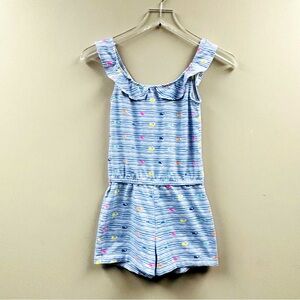 Vineyard Vines Girls Sleeveless Blue Stripe Romper – Multi‑Color Logo Size Small